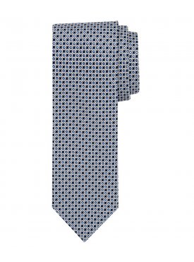 Granatowy jedwabny krawat Profuomo w białe grochy z błękitnym środkiem