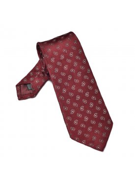 Bordowy krawat jedwabny we wzór paisley
