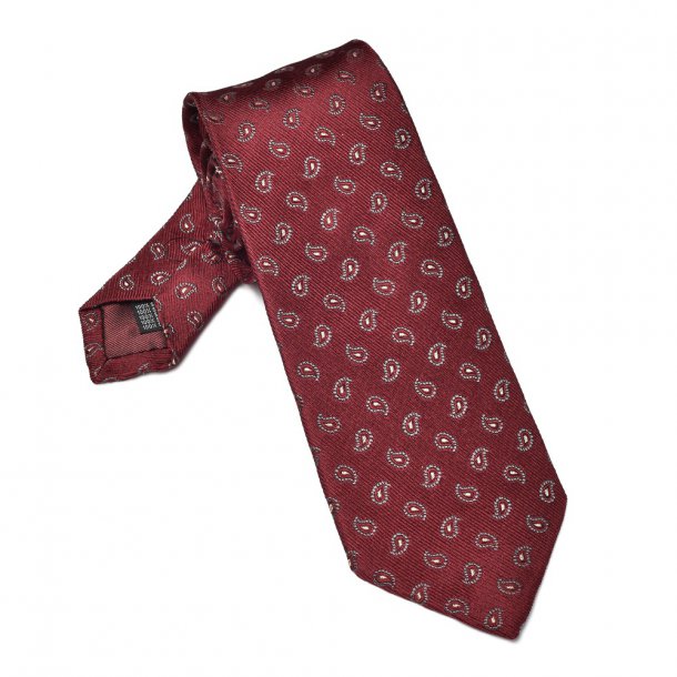 Bordowy krawat jedwabny we wzór paisley