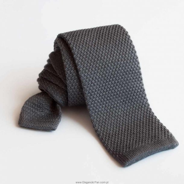 szary wełniany krawat z dzianiny