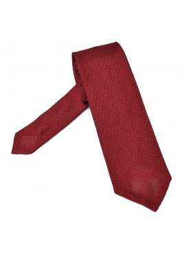 Elegancki czerwony krawat z grenadyny o drobnym splocie bez podszewki