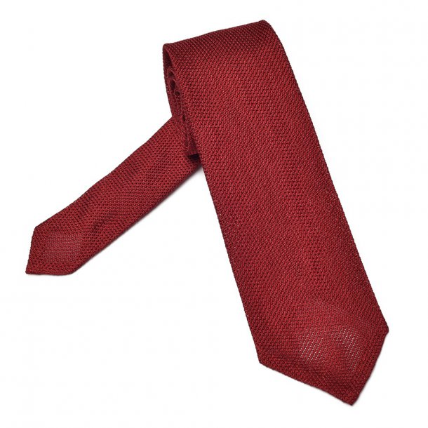Elegancki czerwony krawat z grenadyny o drobnym splocie bez podszewki
