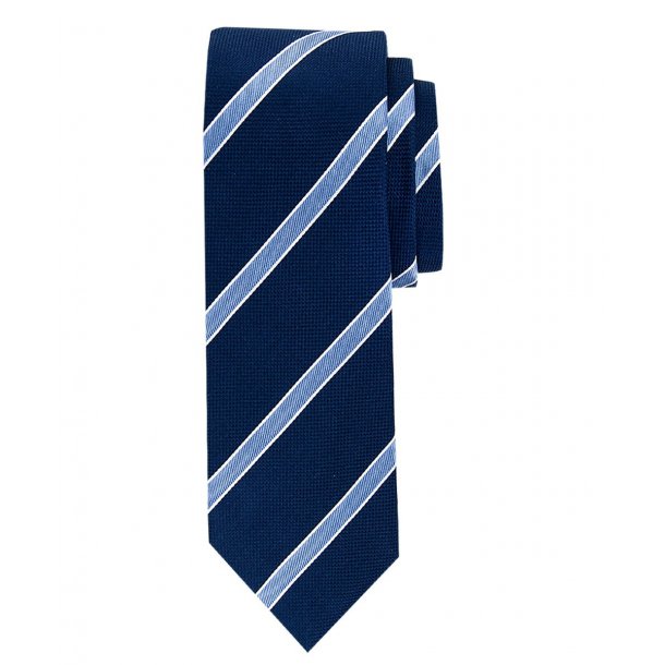 Elegancki granatowy krawat jedwabny w paski Profuomo