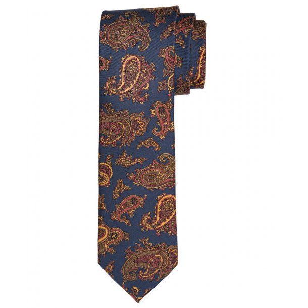 Granatowy jedwabny krawat Profuomo Vintage we wzór paisley