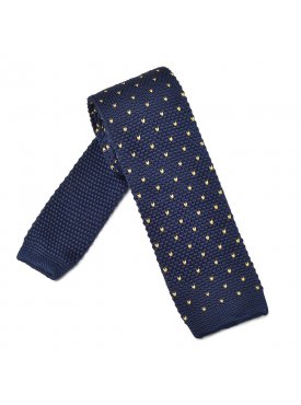 Granatowy krawat knit w żółte kropki