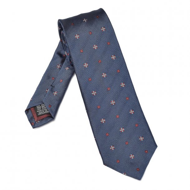 Elegancki granatowy krawat VAN THORN w bordowy i błękitny wzór