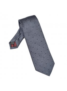 Elegancki szarogranatowy krawat VAN THORN w granatowe kropki