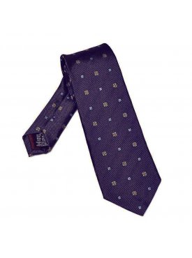 Elegancki fioletowy krawat VAN THORN w złoty i błękitny wzór