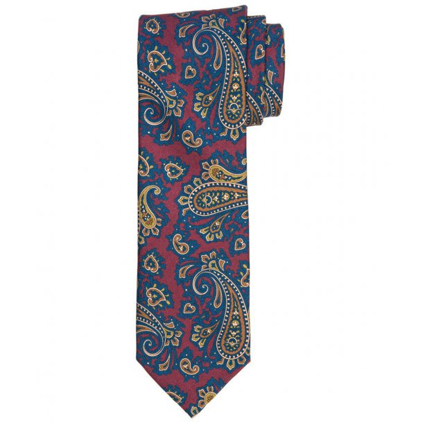 Bordowy krawat Profuomo w kolorowy wzór paisley