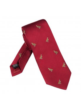 Elegancki czerwony krawat jedwabny Laco we wzór w kuropatwy
