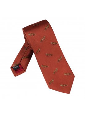 Elegancki miedziany krawat jedwabny Laco w lisy