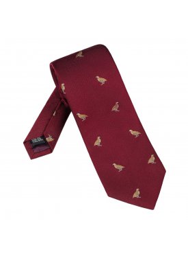 Elegancki bordowy krawat jedwabny Laco we wzór w kuropatwy