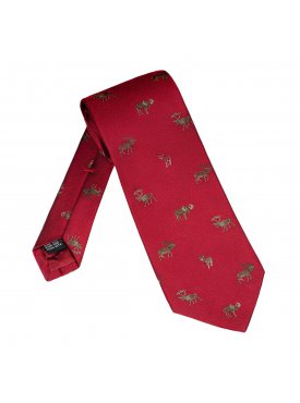 Elegancki czerwony krawat jedwabny Laco w leśne zwierzęta