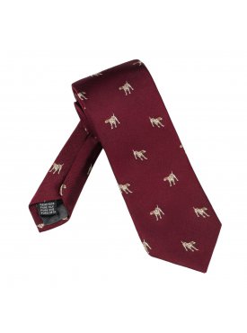 Elegancki bordowy krawat jedwabny Laco we wzór z psami wyżłami