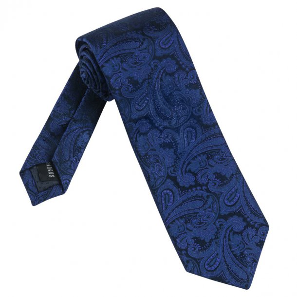 Elegancki granatowy jedwabny krawat Hemley w żakardowy wzór paisley