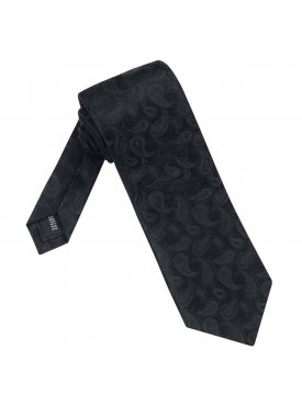 Elegancki czarny jedwabny krawat Hemley w żakardowy wzór paisley