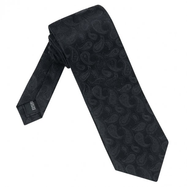 Elegancki czarny jedwabny krawat Hemley w żakardowy wzór paisley