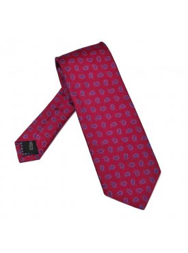Fuksjowy krawat jedwabny Hemley w granatowy wzór paisley