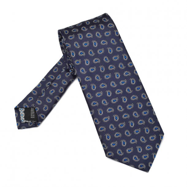 Elegancki granatowy krawat jedwabny Hemley w niebieski wzór paisley