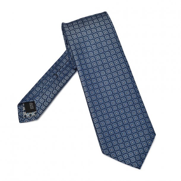 Niebieski jedwabny krawat we wzór DŁUGI