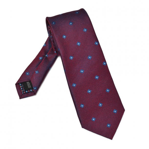 Bordowy jedwabny krawat w kwadraty