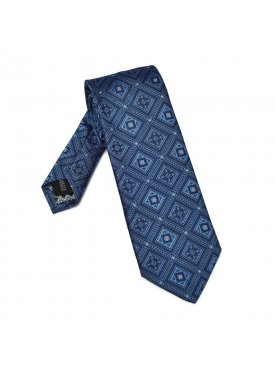 Niebieski jedwabny krawat w turecki wzór DŁUGI