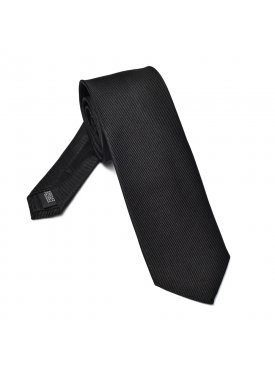 Czarny krawat z jedwabiu w skośny splot - wąski 6,5 cm,