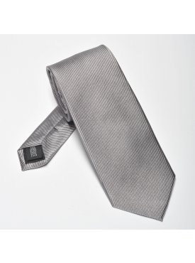 Szary krawat z jedwabiu w delikatny skośny splot Profuomo - wąski 6,5cm