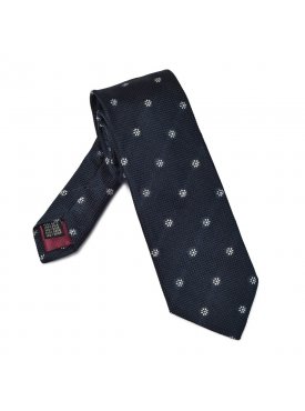 Elegancki granatowy krawat VAN THORN z grenadyny w kwiaty