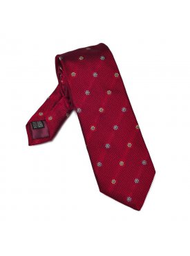 Elegancki czerwony krawat VAN THORN z grenadyny w kwiaty