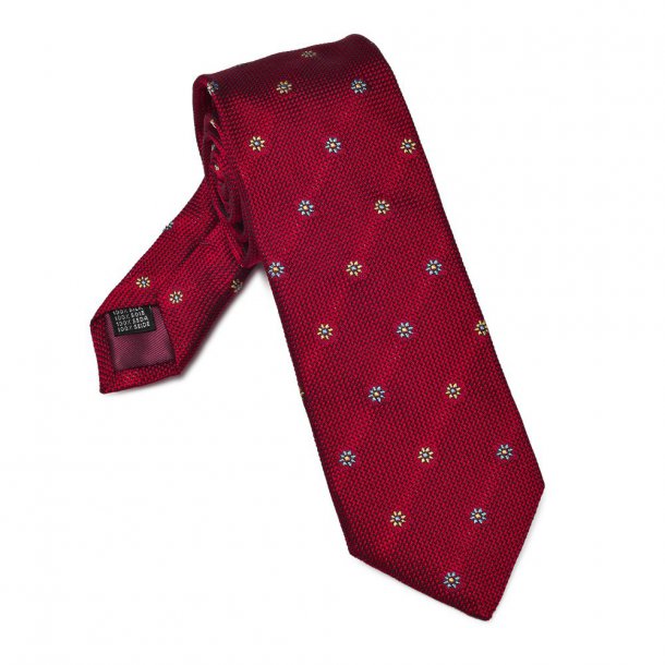Elegancki czerwony krawat VAN THORN z grenadyny w kwiaty