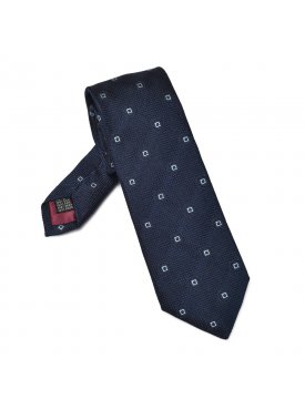 Elegancki granatowy krawat VAN THORN z grenadyny w kwadraty
