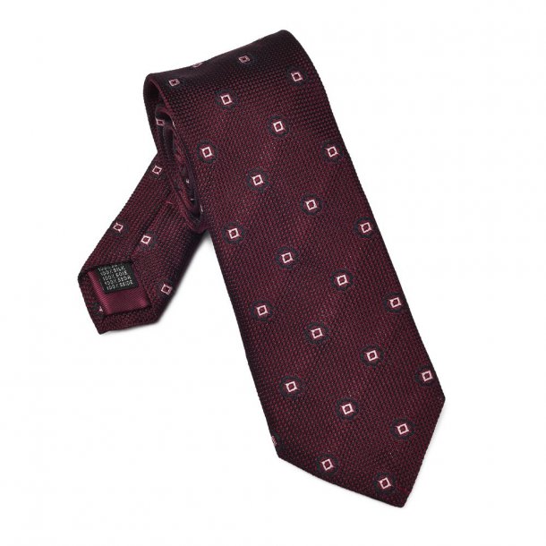 Elegancki bordowy krawat VAN THORN z grenadyny w kwadraty