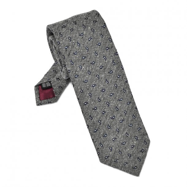 Elegancki szary krawat VAN THORN z szantungu we wzór paisley
