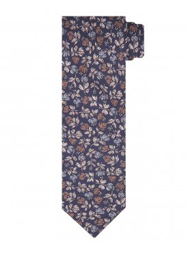 Granatowy krawat jedwabny w kwiatowy wzór Profuomo