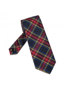 Granatowy krawat jedwabny w czerwona szkocką kratkę VAN THORN