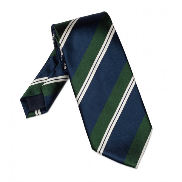 Elegancki granatowy krawat Bigi w zielone i białe pasy