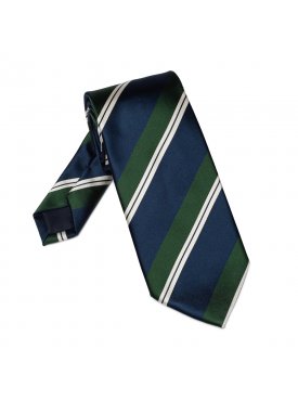 Elegancki granatowy krawat Bigi w zielone i białe pasy