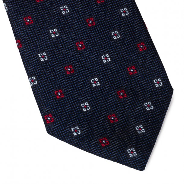 Krawat jedwabny granatowy w kwiaty II