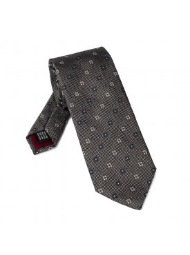 Krawat jedwabny szary w kwiaty - VAN THORN 