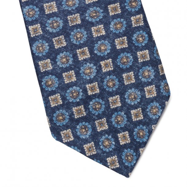Elegancki granatowy krawat jedwabny Hemley w kwiaty 2