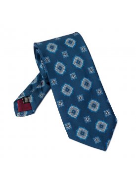 Granatowy krawat jedwabny wzór rozeta VAN THORN