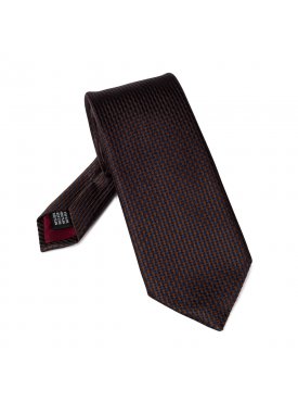 Krawat jedwabny pepitka brązowo granatowa - VAN THORN