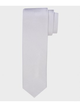 Biały krawat z jedwabiu w delikatny skośny splot - wąski 6,5cm
