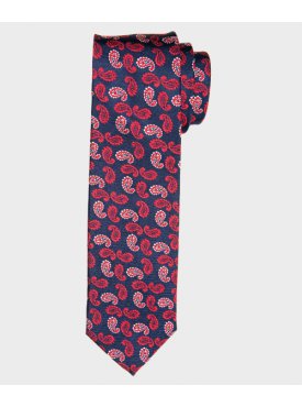 Granatowy krawat jedwabny w czerwony wzór paisley