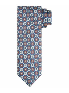 Niebieski jedwabny krawat Profuomo w kwiatowy wzór