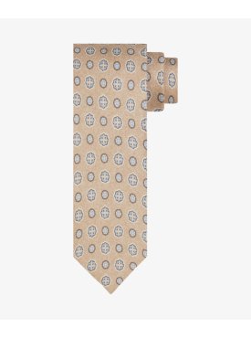Profuomo beżowy jedwabny krawat we wzór medaliony