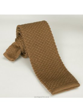 Beżowy wełniany krawat z dzianiny  /  knit