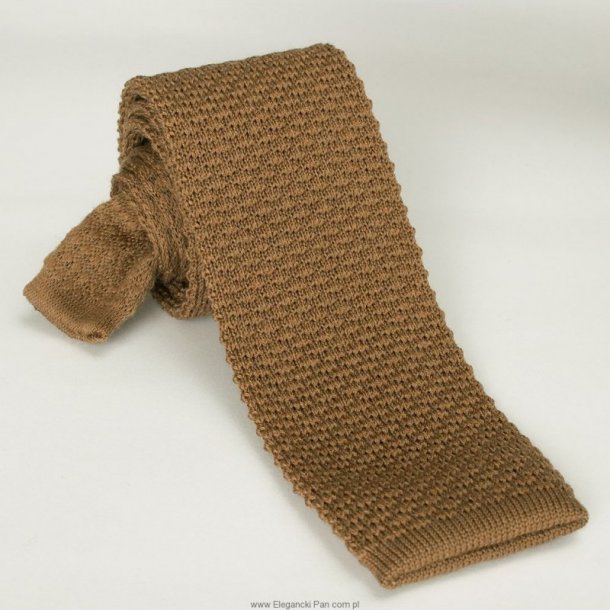 Beżowy wełniany krawat z dzianiny / knit