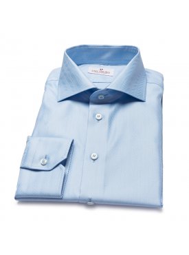 Koszula męska VAN THORN błękitna w jodełkę szyta na zamówienie
